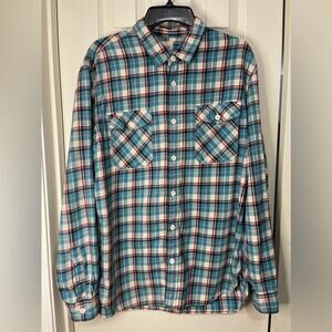 Lands End Blue Plaid Cotton Canvas Button Up Shirt size Large